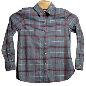 Faherty Brand Grey Red Plaid Organic Cotton Blend Button Down Shirt Small